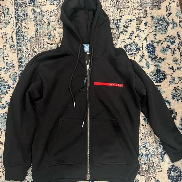 Prada | Shirts | Prada Black Zipup Hoodie | Poshmark